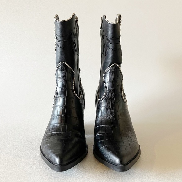 Dolce Vita Boots Lori Croc Embossed Cutout Braided Western Festival Boho Black 8 - Picture 5 of 15